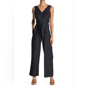 NWT Calvin Klein Navy & Black V-Neck Tie Front Jumpsuit